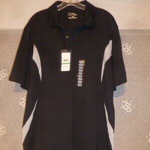 PGA Tour Men's Golf Performance 2 Button Placket Polo Shirt Black/ gray  Sz L